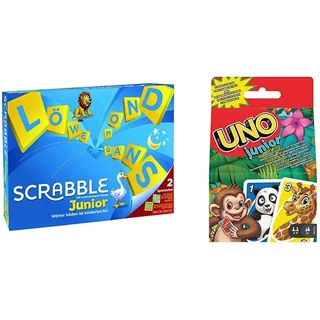 Mattel Games Y9670 - Scrabble Junior Wörterspiel und Kinderspiel, Brettspiele geeignet für 2-4 Kinder ab 5 Jahren + GKF04 UNO Junior für Kinder ab 3 Jahren