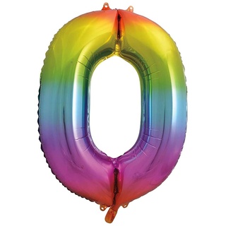 Riesenzahl 0 Luftballon - 86 cm - Regenbogenfarben