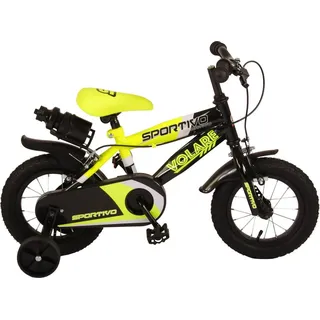 Volare Sportivo Kinderfahrrad 12 Zoll Mädchen Jungen Fahrrad ab 3 Jahre 90 - 105 cm Größe mit Stützräder und Trinkflasche - Schwarz/Gelb