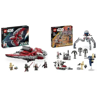 LEGO Star Wars Ahsoka Tanos T-6 Jedi Shuttle Set, baubares Raumschiff-Spielzeug & Star Wars Clone Trooper & Battle Droid Battle Pack, Spielzeug