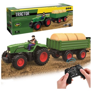 Esun RC-Traktor RC-Traktor Ferngesteuerter Traktor Spielzeug ab 3 4 5 Jahre, Traktor (Set, Komplettset), 2 in 1 RC Traktor für Kinder mit Licht und Ton rot