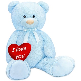 BRUBAKER Kuscheltier XXL Teddybär 100 cm groß mit I Love You Herz (1-St), großer Teddy Bär, Stofftier Plüschtier blau