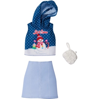 Barbie Mattel Weihnachten GGG50 - Holiday Fashion Let ist Snow, Rock mit Hoodie-Shirt und Handtasche - Mode, Kleid, Kleidung