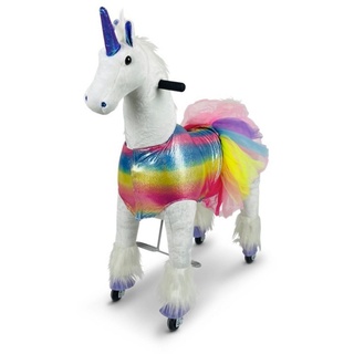 TPFLiving Reittier Einhorn Rainbow - Größe M - Farbe: weiß, Schaukeltier für Kinder ab 4 bis 10 Jahren - Sitzhöhe: 65 cm weiß