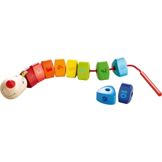 HABA 302161 - Fädelspiel Zahlen-Drache, Niedliches Holzspielzeug und Geschicklichkeitsspiel ab 2 Jahren, Fördert erstes Zählen und das Lernen von Farben