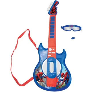 Lexibook, Spider-Man, Leuchtende elektronische Gitarre mit Mikrofon, Brille mit Mikrofon, Melodien, 2 Spielmodi, MP3-Anschluss, Blau/Rot, K260SP