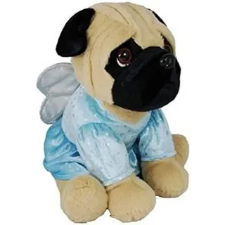 L und B Plüsch Kuscheltier Hund Sitzender Mops mit Anzug ca. 23 cm, Stofftier, Ideal als Geschenk blau