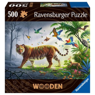 Ravensburger Puzzle 17514 - Tiger im Dschungel - 500 Teile Holzpuzzle mit stabilen individuellen Puzzleteilen und kleinen Holzfiguren (Whimsies) f...