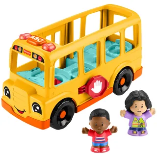 Fisher-Price Little People Spielzeug-Schulbus zum Schieben für Kleinkinder, mit Musik und 2 Figuren für Kinder ab 1 Jahr, mehrsprachige Version, HYT03