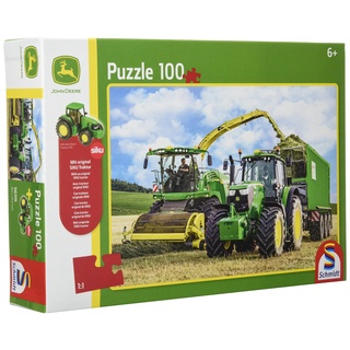 Schmidt 56315 John Deere Deere-649M Tractor with 8500i Harvester Jigsaw Puzzle with Siku Model (100pc), Colourful