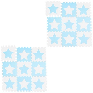 relaxdays Spielmatte 18 x Puzzlematte Sterne weiß-blau blau|weiß