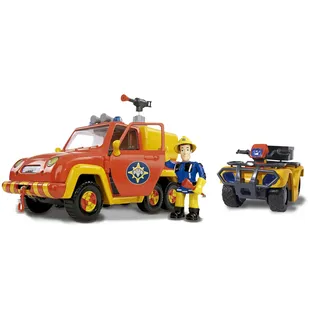Simba 9251006 Feuerwehrmann Sam Set mit Einsatzfahrzeug ‚Venus‘, Quad ‚Merkur‘ und Figur