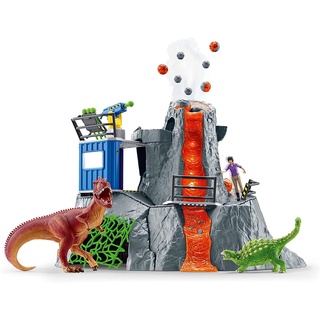 schleich 42564 DINOSAURS Große Vulkan Expedition, Dinosaurier Spielzeug Set inkl. Vulkan mit LED-Licht- & Ausbruchsfunktion, Forscherin Figur & 2 Dinosaurier Figuren, Altersempfehlung 5-12 Jahre