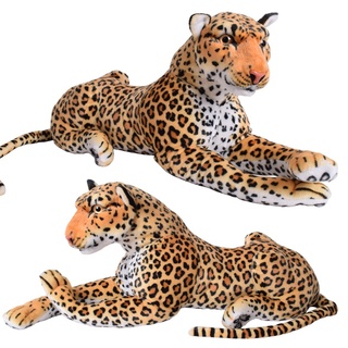 TE-Trend Leopard Kuscheltier XXL Plüschtier Stofftier liegend Design Deko Raubkatze Großkatze Spielzeug 80cm Mehrfarbig