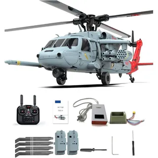 YGWXYYZJ RC Helikopter Für Erwachsene Dual Brushless Motors Direct-Drive 6CH RC Hubschrauber Ferngesteuert Einstellbarer Flugregler Mit 5.8G Bildübertragung 2 Intelligente Akkus (grau)