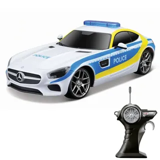 Maisto Tech R/C Mercedes AMG GT Polizei: Ferngesteuertes Auto im Maßstab 1:24, Polizei-Optik, Pistolengriff-Steuerung, Hinterradantrieb, ab 5 Jahren, 20 cm, weiß-blau (581510)