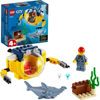 LEGO 60263 City Mini-U-Boot für Meeresforscher, Spielzeug ab 4 Jahre, Konstruktionsspielzeug mit Hai-Figur für Unterwasserabenteuer - Beige