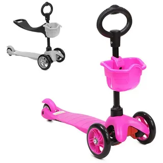 Moni Cityroller Kinderroller 3 in 1 Rutscher, Rutscher, Laufrad, Höhe einstellbar, Aufbewahrungskorb rosa