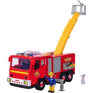 Simba 109252516 - Feuerwehrmann Sam Jupiter aus Serie 13, mit Figur und Dalmatiner Radar, Schnuffi, 2 verschiedene Sounds, Blaulicht, drehbare Leiter zum Ausklappen, 31cm Feuerwehrauto, ab 3 Jahren