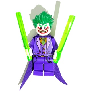 Batman Lego Minifigur The Joker mit langem Umhang aus Set 70900 + 2X GALAXYARMS Stab dunkelgrün