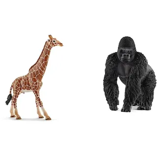 SCHLEICH 14749 Giraffenbulle, für Kinder ab 3+ Jahren, WILD LIFE - Spielfigur & 14770 Gorilla Männchen, für Kinder ab 3+ Jahren, WILD LIFE - Spielfigur