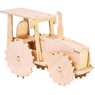 Pebaro 851/1 Holzbausatz Traktor, 3D Puzzle Baufahrzeug, Modellbausatz, Basteln mit Holz, Holzpuzzle, vorgestanzte Holzplatte, ausbrechen, zusammenstecken, fertig, inkl. Schmirgelpapier, Geschenkidee