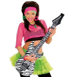 NET TOYS Aufblasbare Gitarre Deko Luftgitarre Zebra Rocker Inflatable Guitar Rockstar Gummigitarre Party Gitarren Instrument Mottoparty Musikinstrument Accessoire Partydeko aufblasbar