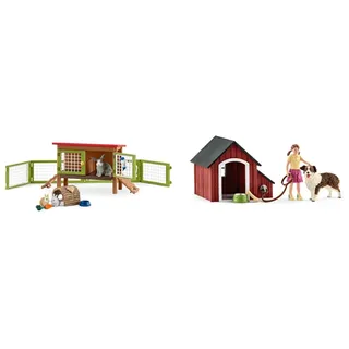 Schleich 42420 Farm World Spielset - Kaninchenstall, Spielzeug ab 3 Jahren,25 x 10 x 16 cm & 42376 Farm World Spielset - Hundehütte, Spielzeug ab 3 Jahren