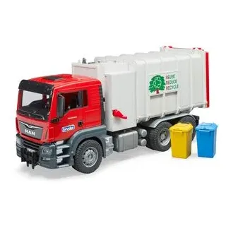 bruder 03761 Spielzeugauto MAN TGS Müll-LKW Seitenlader, mit 2 Mülltonnen, Maßstab 1:16, Länge 54 cm