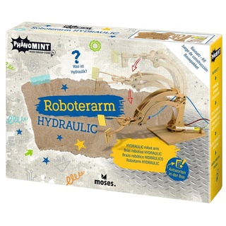 moses. 30328 PhänoMINT Roboterarm Hydraulic – Experimentierspielzeug für Kinder, Modellbausatz mit hydraulischem Greifarm, Zum selber Bauen für kleine Forscher, Holz, Mittel