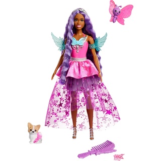 Barbie-Puppe mit 2 fantastischen Tieren und Kleid, Barbie-Puppe Brooklyn“ aus Barbie A Touch of Magic Ein Verborgener Zauber“, ca. 17,8 cm lange Haare, JCW49
