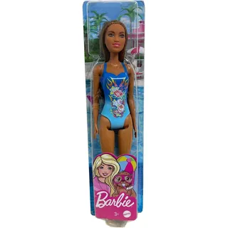 Barbie Anziehpuppe Barbie Beach Puppe Strandpuppe Modepuppe (Spielpuppe, 1-tlg., mit blauem Badeanzug), bewegliche Arme und Beine