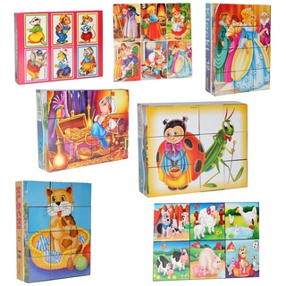 3 Set: Bilderwürfel/Würfelpuzzle aus Kunststoff - 12 Teile mit Vorlagen - Puzzle - verschiedene Märchen & Tier und Comic Figuren für Kinder