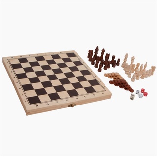 Small Foot Spielesammlung, Schach,Backgammon Schach Dame und Backgammon, Spieleklassiker, Spielesammlung mit Schach, Dame oder Backgamon beige