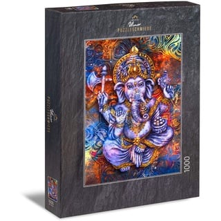 Ulmer Puzzleschmiede - Puzzle „Ganesha“ - Klassisches 1000 Teile Puzzle – Puzzlemotiv der populären Hinduismus-Gottheit Ganesha als farbenfrohes Gemälde