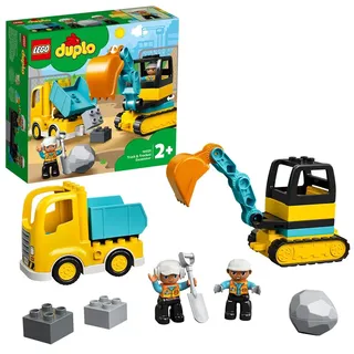 LEGO DUPLO Bagger und Laster Spielzeug mit Baufahrzeug für Kleinkinder ab 2 Jahren zur Förderung der Feinmotorik, Kinderspielzeug für Jungen und... - Beige