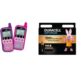 Vtech Kidi Talkie Rosa – Walkie-Talkie für Kinder mit Display und Spielen, elektronisches Lernspielzeug – französische Version + Duracell Optimum Batterien AAA, 8 Stück, bis zu 100% Extra Power oder