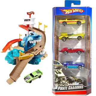 Hot Wheels BGK04 - City Color Shifters Hai-Attacke Spielset, Spielzeug Autorennbahn ab ab 4 Jahren & 01806 5er Pack 1:64 Die-Cast Fahrzeuge Geschenkset, je 5 Spielzeugautos, ab 3 Jahren