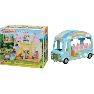 Sylvanian Families 5316 Baby Schlosskindergarten - Puppenhaus Spielset & 5317 Baby Bus Sonnenschein - Puppenhaus Auto Spielset
