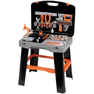 Smoby - Black+Decker Werkzeugkoffer Bricolo Smart (43x35x76 cm) - Werkbank-Koffer für Kinder ab 3 Jahre, Spielzeug mit umfangreichem Werkzeug-Zubehör und Tischbeinen zum Aufstellen