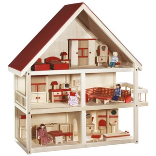 roba® Puppenhaus »inkl. Möbel & Puppen«, (70x 30x 73 cm), aus Massivholz mit umfangreicher Puppeneinrichtung und Puppen bunt