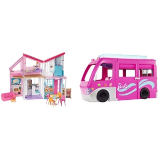 Barbie Dream Camper Van (75 cm) mit 7 Spielbereichen & Malibu Haus (61 cm breit)
