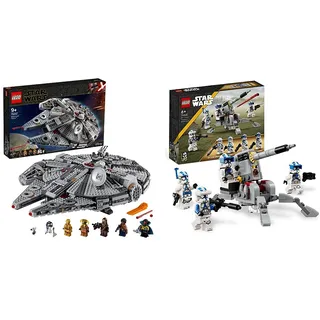 LEGO 75257 Star Wars Millennium Falcon, Raumschiff-Spielzeug mit 7 Figuren & 75345 Star Wars 501st Clone Troopers Battle Pack Set