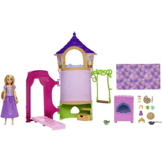 Disney Princess HMV99 - bewegliche Rapunzel-Puppe und Turm Spielset mit rundum Spielspaß, 6 Spielbereiche und 15 Zubehörteile, inspiriert durch den Disney-Film, Puppen Spielzeug ab 3 Jahren