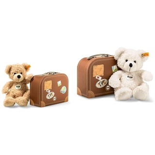 Steiff Teddybär Fynn im Koffer - 28 cm - Teddy Kuscheltier für Kinder - beweglich & waschbar - beige (111471) & 111464 Teddyb. Lotte 28 Weiss mit Koffer Bär