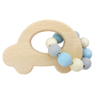 Hess Holzspielzeug 11114 - Greifling aus Holz mit kleiner Kugelkette, Nature Serie Auto in Blau, für Babys ab 6 Monaten, handgefertigt, für Greifübungen und fröhlichen Spielspaß