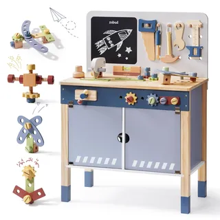 ROBUD Holzspielzeug Werkbank, Großes Kinder Holz Spielwerkzeug, Pretend Play Creative Building Set, Construction Workshop Tool Bench Toys, Geschenk für Mädchen Jungen 3+