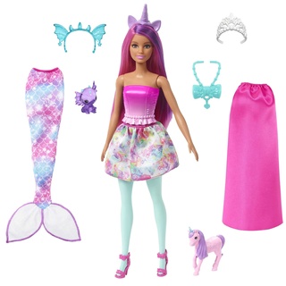 Barbie Dreamtopia Barbie-Puppe mit Barbie-Kleidung, mit Zubehör, Meerjungfrauenschwanz und Baby-Einhorn, 1 Barbie-Puppe inklusive, Geschenk für Kinder ab 3 Jahren,HLC28