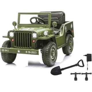 Elektro-Kinderauto JAMARA "Ride-on Jeep Willys MB Army grün" Elektro-Kinderfahrzeuge grün Kinder Elektrofahrzeuge 12V4,5Ah, Softanlauf, Bluetooth, USB-Anschluss