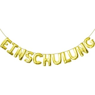 Oblique Unique® Einschulung Folien Luftballon Girlande Banner Hänge Deko für Schuleinführung Schulanfang Schulstart Dekoration Schule Jungs Mädchen Gold